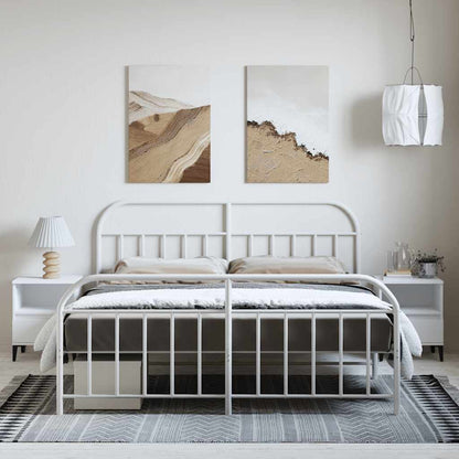 Metal Bed Frame without Mattress with Footboard White 183x213cm