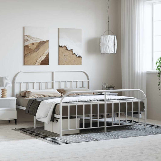 Bed Frame | White | Powder-Coated Steel | Double | Bed Frame