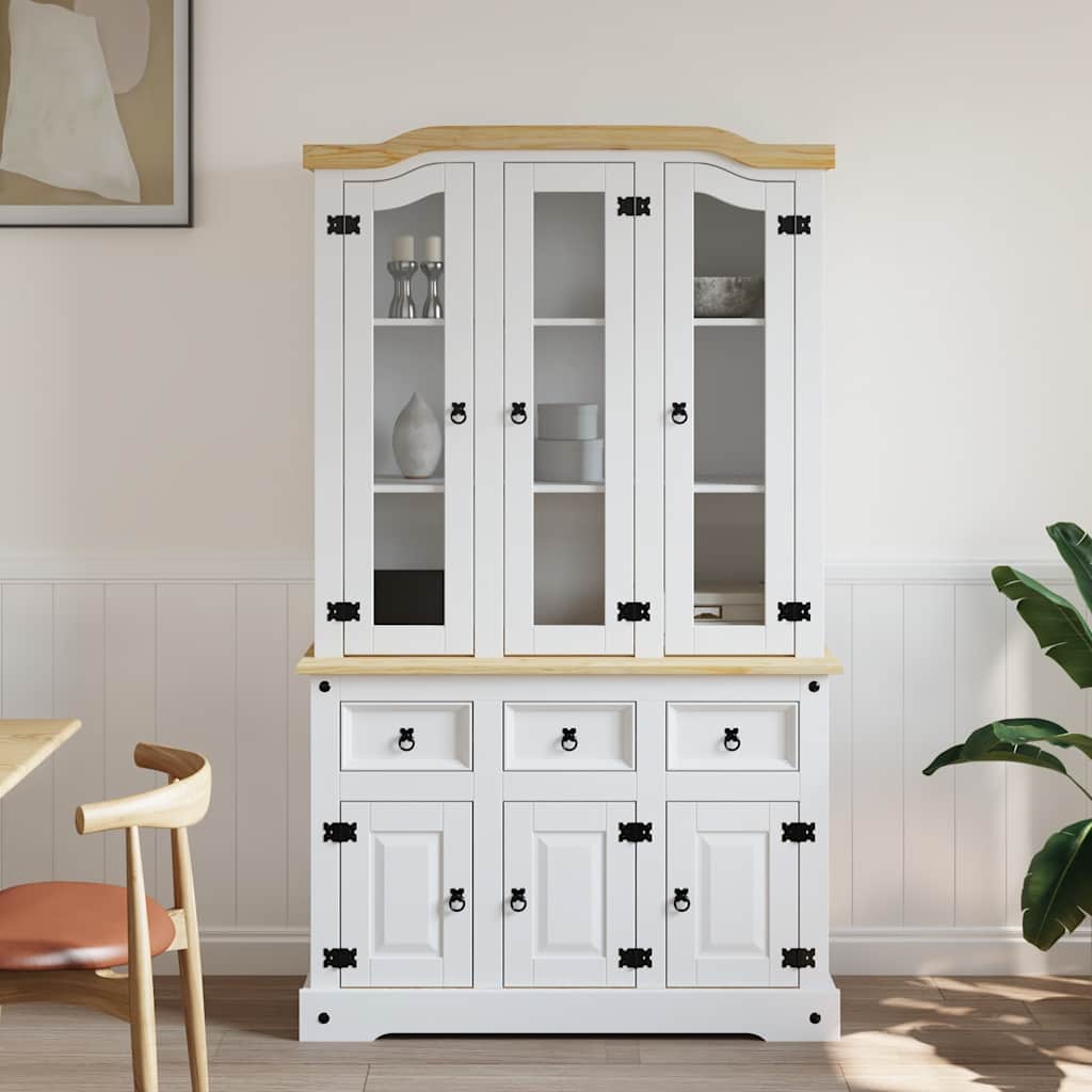 Highboard Corona White 112x43x196 cm Solid Wood Mexican Pine