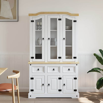 Highboard Corona White 112x43x191.5 cm Solid Wood Mexican Pine