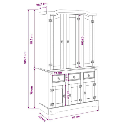 Highboard Corona White 112x43x191.5 cm Solid Wood Mexican Pine
