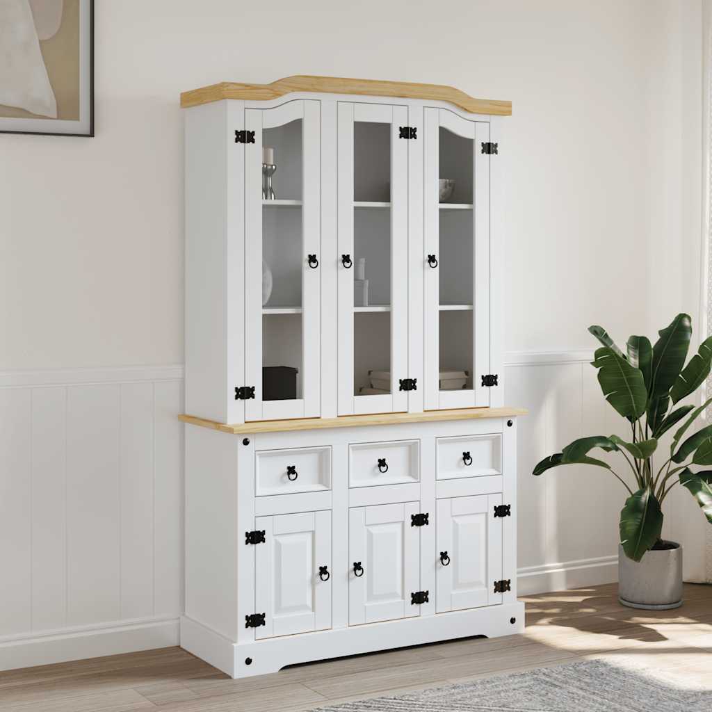 Highboard Corona White 112x43x196 cm Solid Wood Mexican Pine