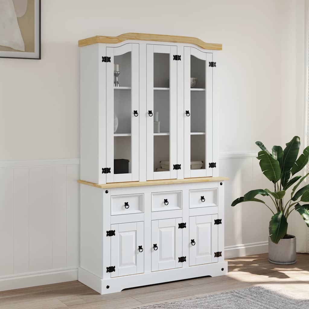 Highboard Corona White 112x43x191.5 cm Solid Wood Mexican Pine