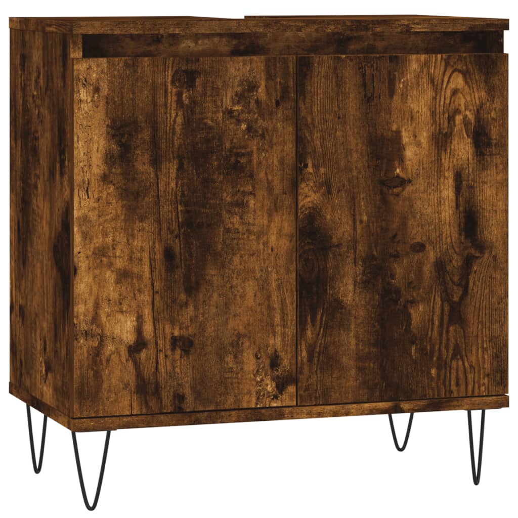 3 Piece Bathroom Cabinet Set Smoked Oak Engineered Wood