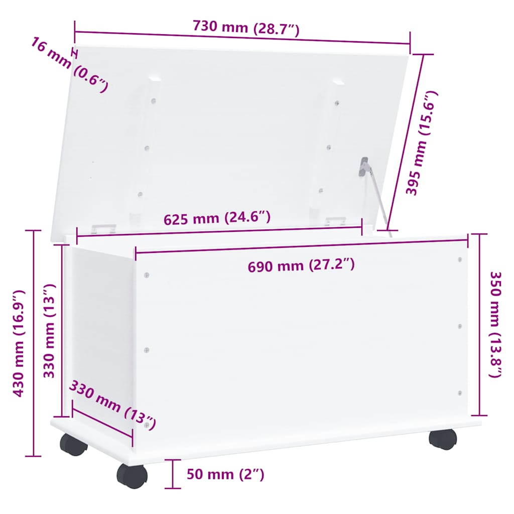Storage Chest with Wheels "ALTA" White 73x39.5x43 cm
