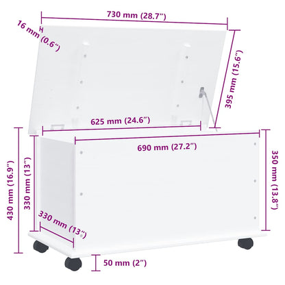 Storage Chest with Wheels "ALTA" White 73x39.5x43 cm