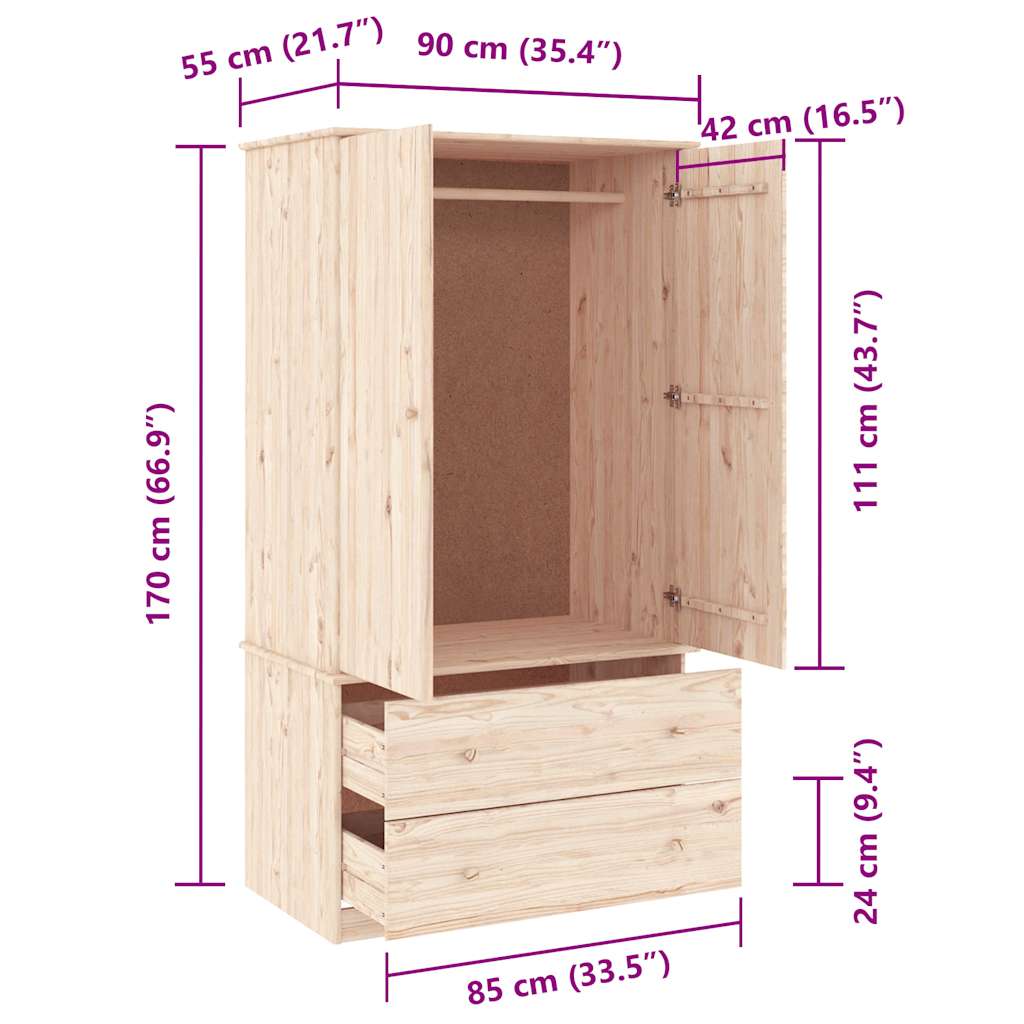 Wardrobe ALTA 90x55x170 cm Solid Wood Pine