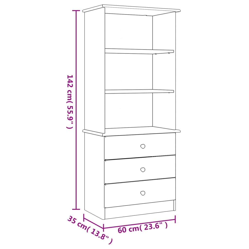 Bookcase with Drawers ALTA White 60x35x142 cm Solid Wood Pine