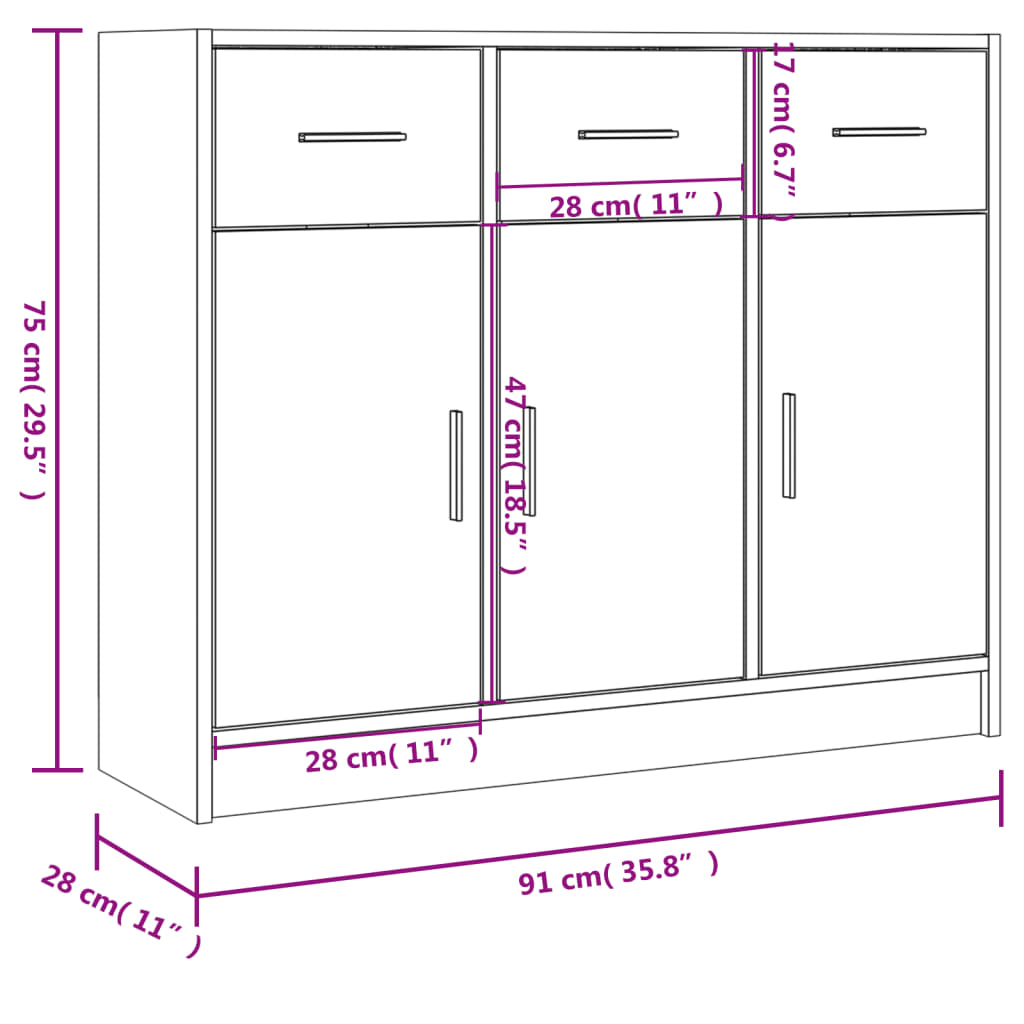 Sideboard | White | Engineered Wood | Medium | Sideboard | Rectangular