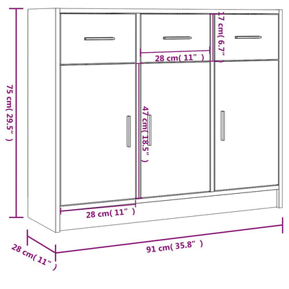 Sideboard White 91x28x75 cm Engineered Wood