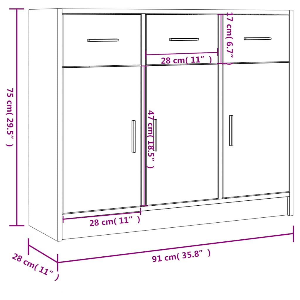 Sideboard Grey Sonoma 91x28x75 cm Engineered Wood