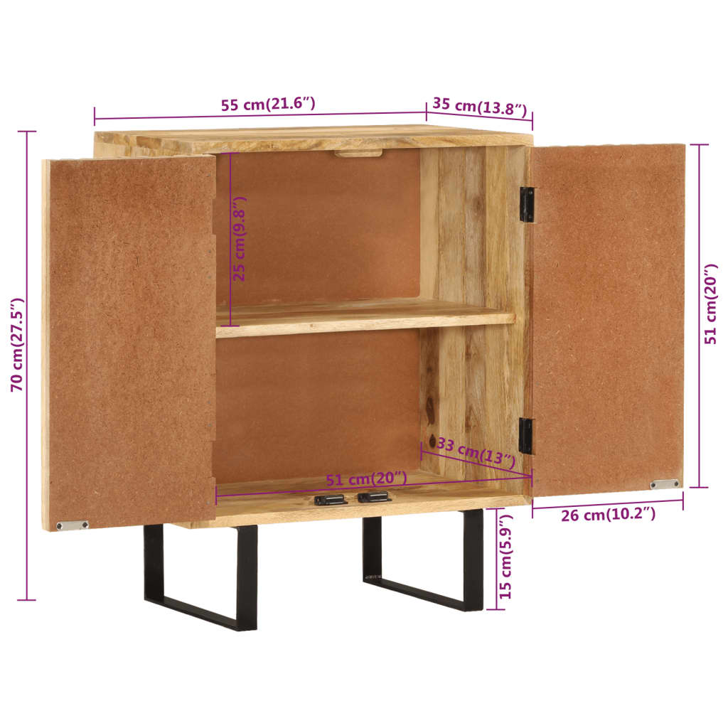 Sideboard with 2 Doors 55x35x70 cm Solid Wood Mango