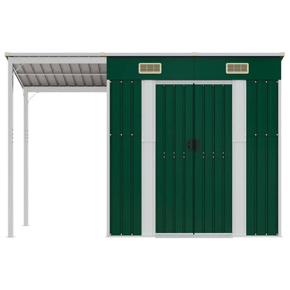 Garden Shed with Extended Roof Green 277x107x181 cm Steel