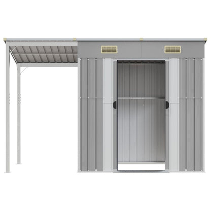Garden Shed with Extended Roof Light Grey 277x107x181 cm Steel