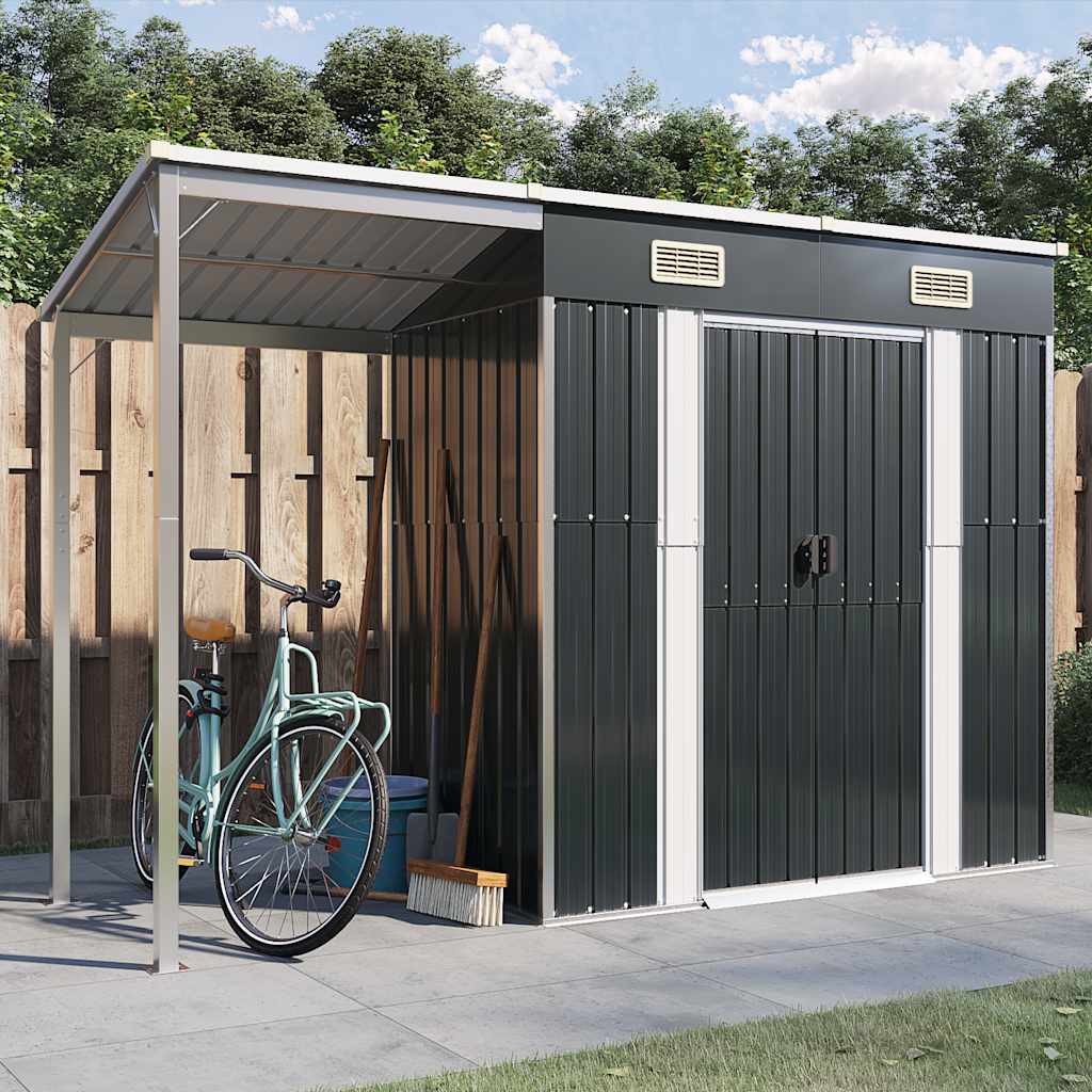 Garden Shed with Extended Roof Anthracite 277x107x181 cm Steel