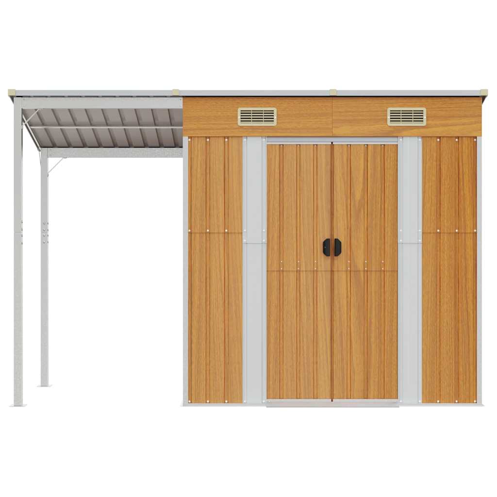 Garden Shed with Extended Roof Light Brown 277x107x181cm Steel