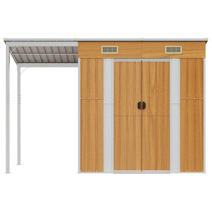 Garden Shed with Extended Roof Light Brown 277x107x181cm Steel
