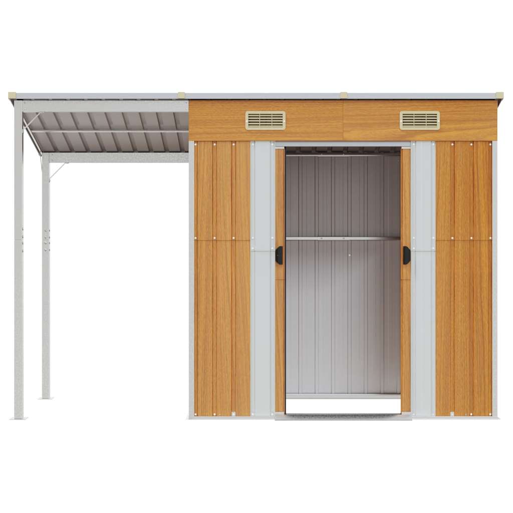 Garden Shed with Extended Roof Light Brown 277x107x181cm Steel