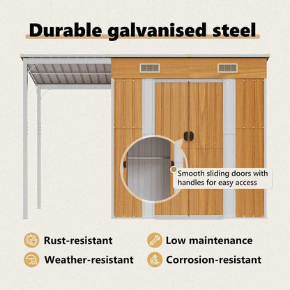 Garden Shed with Extended Roof Light Brown 277x107x181cm Steel