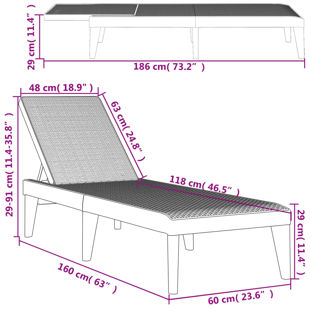 Sun Lounger | Anthracite | Polypropylene | 186x60x29 cm