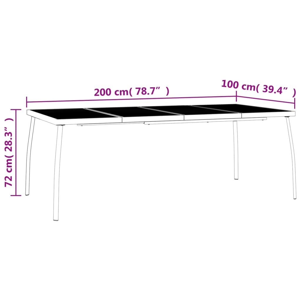Garden Dining Set | Anthracite | Steel | 200 x 100 x 72 cm | Stackable