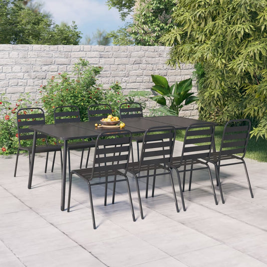 9 Piece Garden Dining Set Anthracite Steel