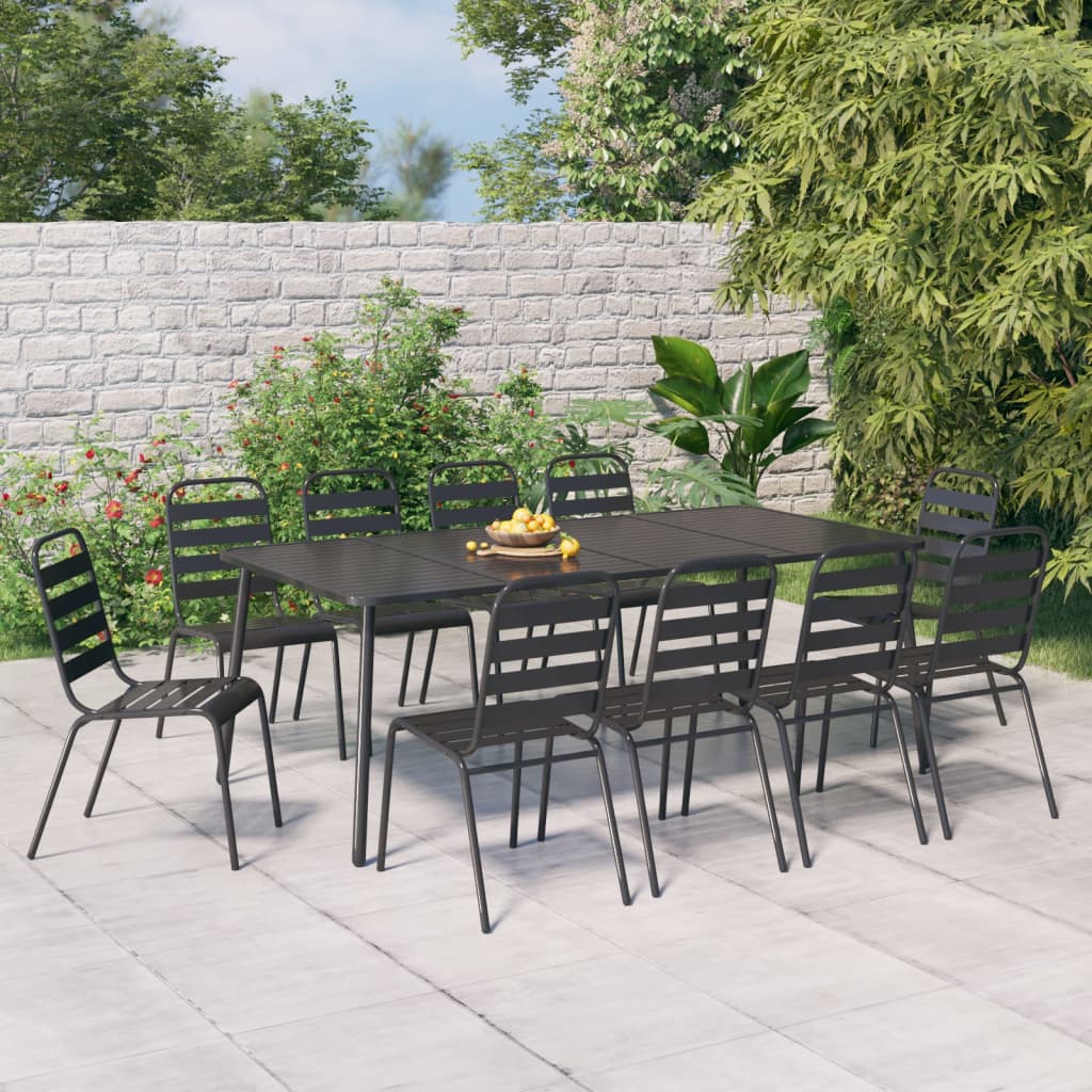 Garden Dining Set | Anthracite | Powder-Coated Steel | Large | Stackable