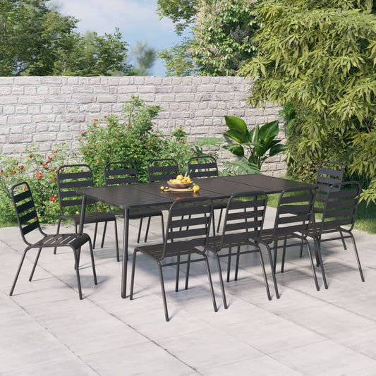 Garden Dining Set | Anthracite | Powder-Coated Steel | Large | Stackable