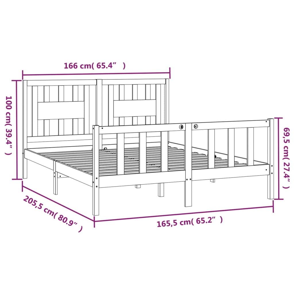 Bed Frame without Mattress Solid Wood Pine 160x200 cm