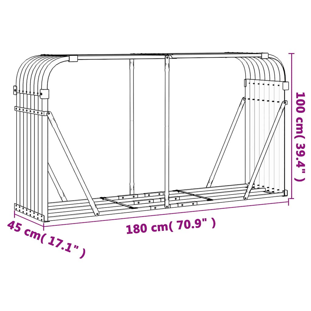 Log Holder Silver 180x45x100 cm Galvanised Steel