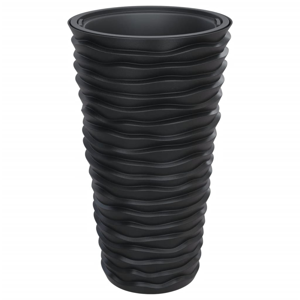 Planter with Removable Inner Anthracite 8/22 L PP Grooved Look