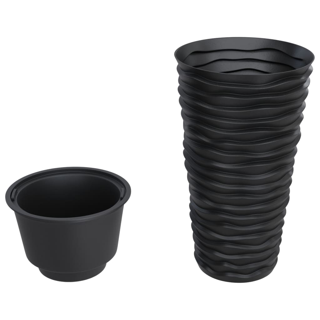 Planter with Removable Inner Anthracite 8/22 L PP Grooved Look