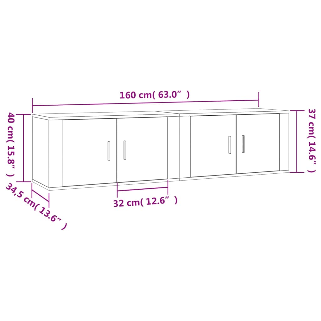 2 Piece Wall-mounted TV Cabinet Set Concrete Grey 80x34,5x40 cm