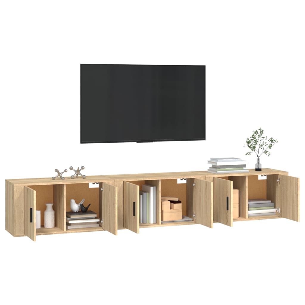 3 Piece Wall-mounted TV Cabinet Set Sonoma Oak 80x34,5x40 cm