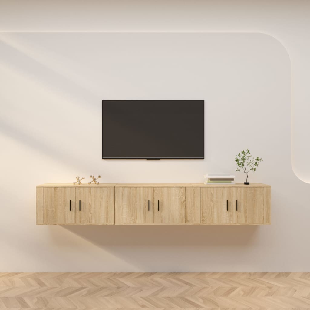 3 Piece Wall-mounted TV Cabinet Set Sonoma Oak 80x34,5x40 cm