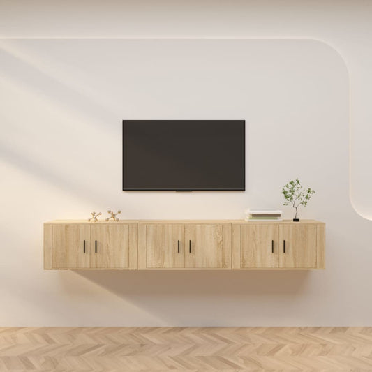 3 Piece Wall-mounted TV Cabinet Set Sonoma Oak 80x34,5x40 cm