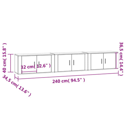 3 Piece Wall-mounted TV Cabinet Set Smoked Oak 80x34,5x40 cm