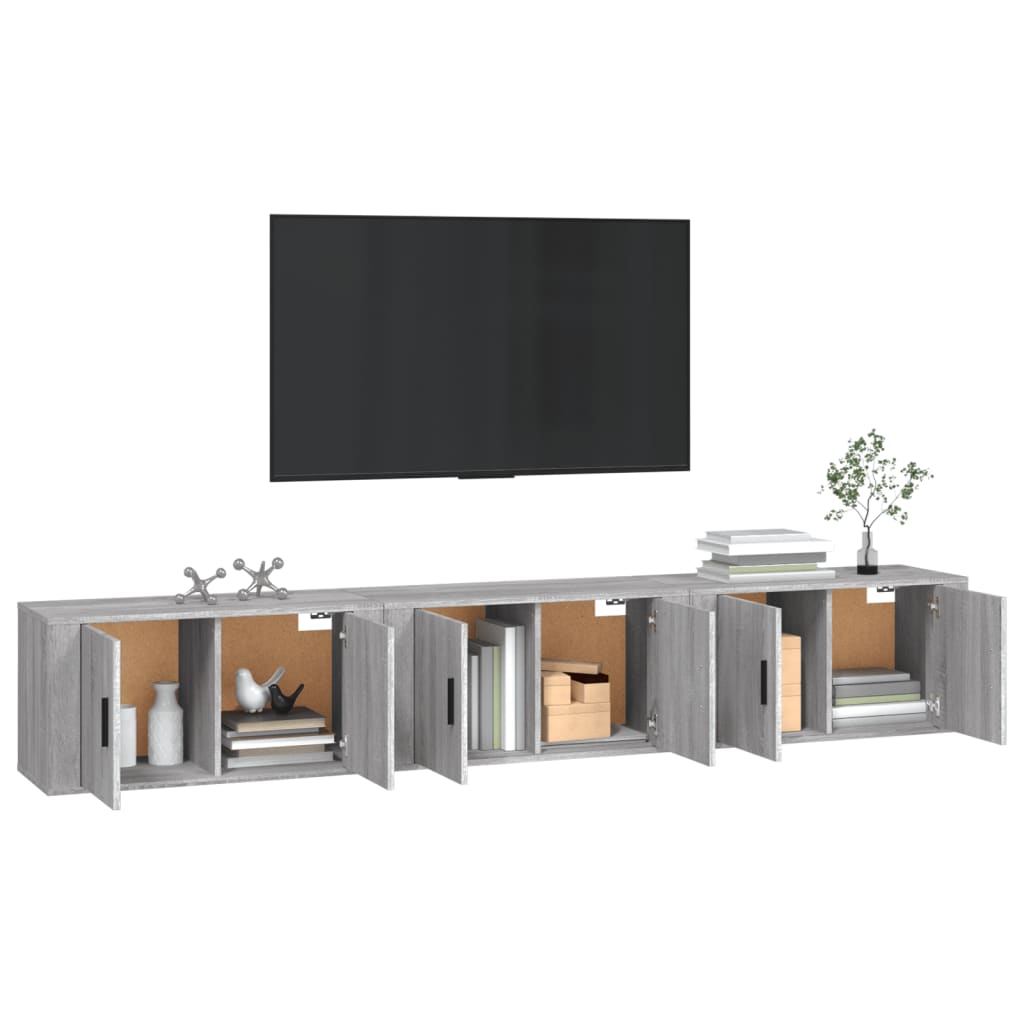 3 Piece Wall-mounted TV Cabinet Set Grey Sonoma 80x34,5x40 cm