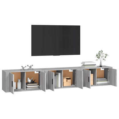 3 Piece Wall-mounted TV Cabinet Set Grey Sonoma 80x34,5x40 cm