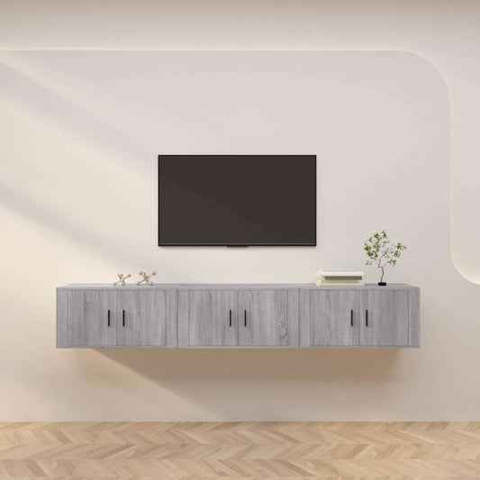 3 Piece Wall-mounted TV Cabinet Set Grey Sonoma 80x34,5x40 cm