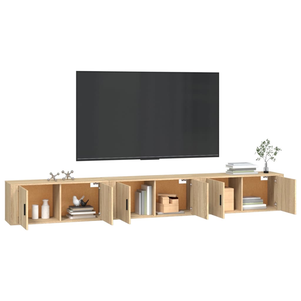 3 Piece Wall-mounted TV Cabinet Set Sonoma Oak 100x34,5x40 cm