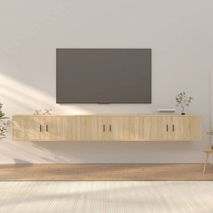 3 Piece Wall-mounted TV Cabinet Set Sonoma Oak 100x34,5x40 cm
