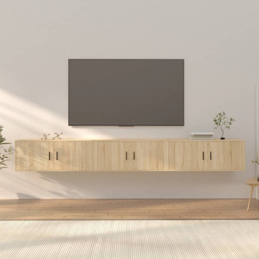 3 Piece Wall-mounted TV Cabinet Set Sonoma Oak 100x34,5x40 cm