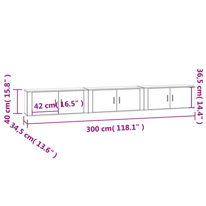 3 Piece Wall-mounted TV Cabinet Set Concrete Grey 100x34,5x40 cm