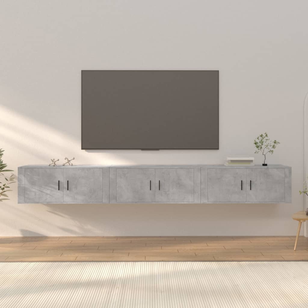 3 Piece Wall-mounted TV Cabinet Set Concrete Grey 100x34,5x40 cm