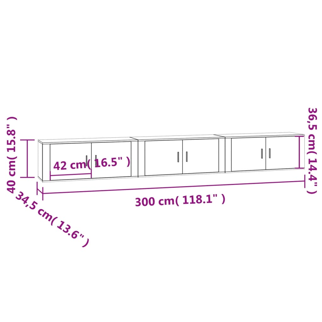3 Piece Wall-mounted TV Cabinet Set Smoked Oak 100x34,5x40 cm