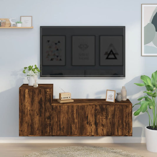 2 Piece TV Cabinet Set Smoked Oak Engineered Wood