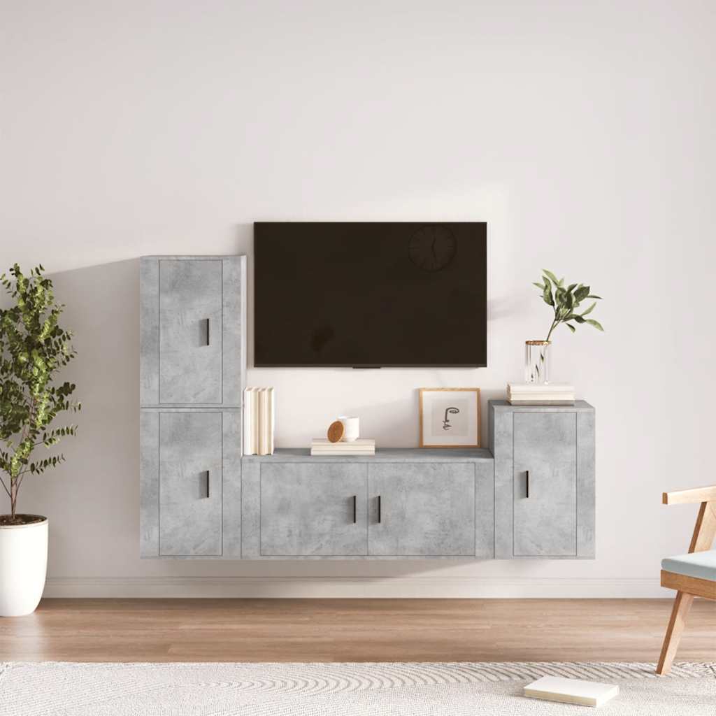 4 Piece TV Cabinet Set Concrete Grey Engineered Wood