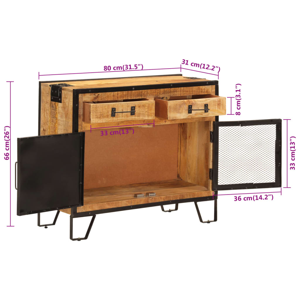 Sideboard 80x31x66 cm Solid Rough Wood Mango and Metal