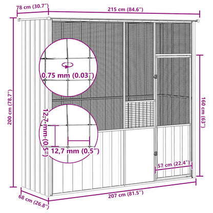 Bird Cage Grey 215x78x200 cm Galvanised Steel